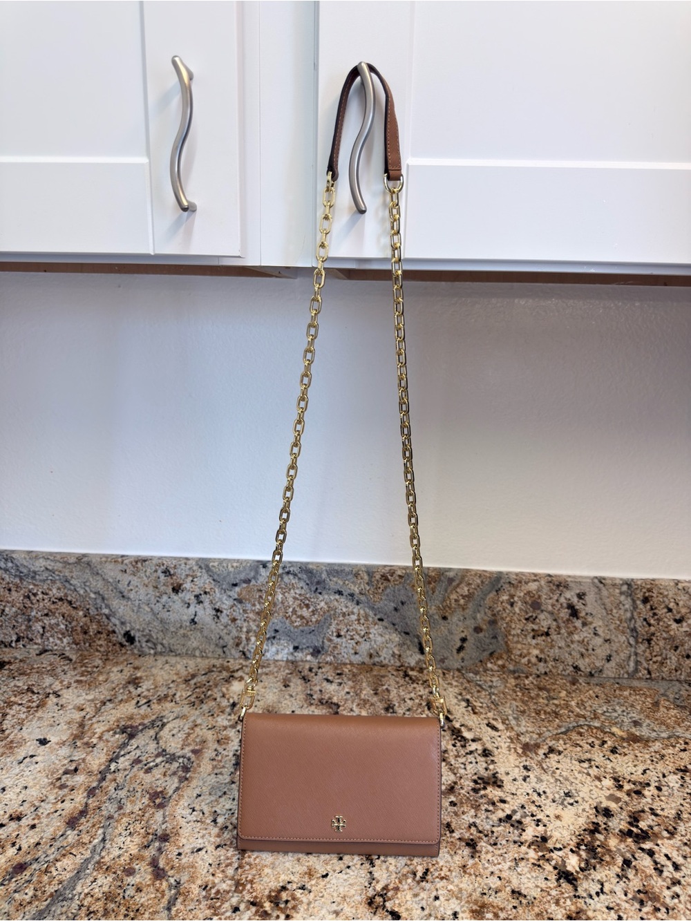 Tory Burch Tan Leather Chain Strap Crossbody